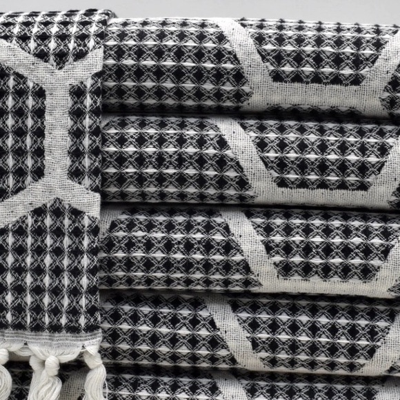 Modern Black White Geo Waffle Handmade Loom Weave 2 Side Towel 20 x 40 NEW - Picture 8 of 11